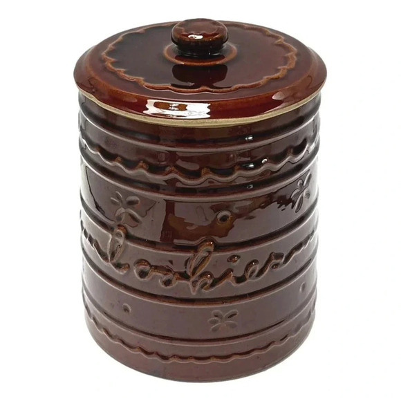 Cookie Jar Marcrest Brown Ceramic Vintage 10 inch Daisy Dot Pattern Vintage  MCM - Picture 1 of 13